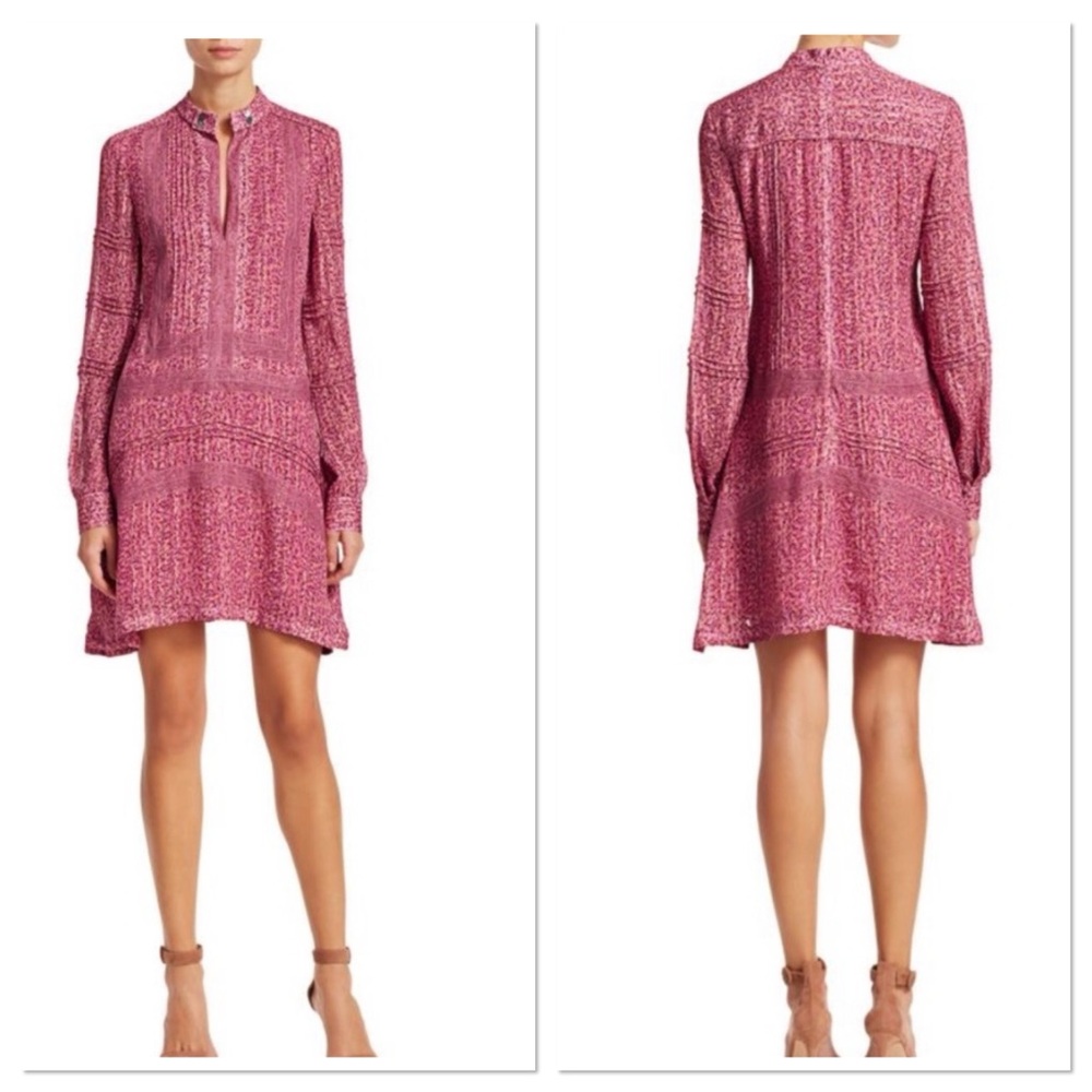 10 Crosby Derek Lam Metallic Mini Shift Dress Lace Inserts Sz 10